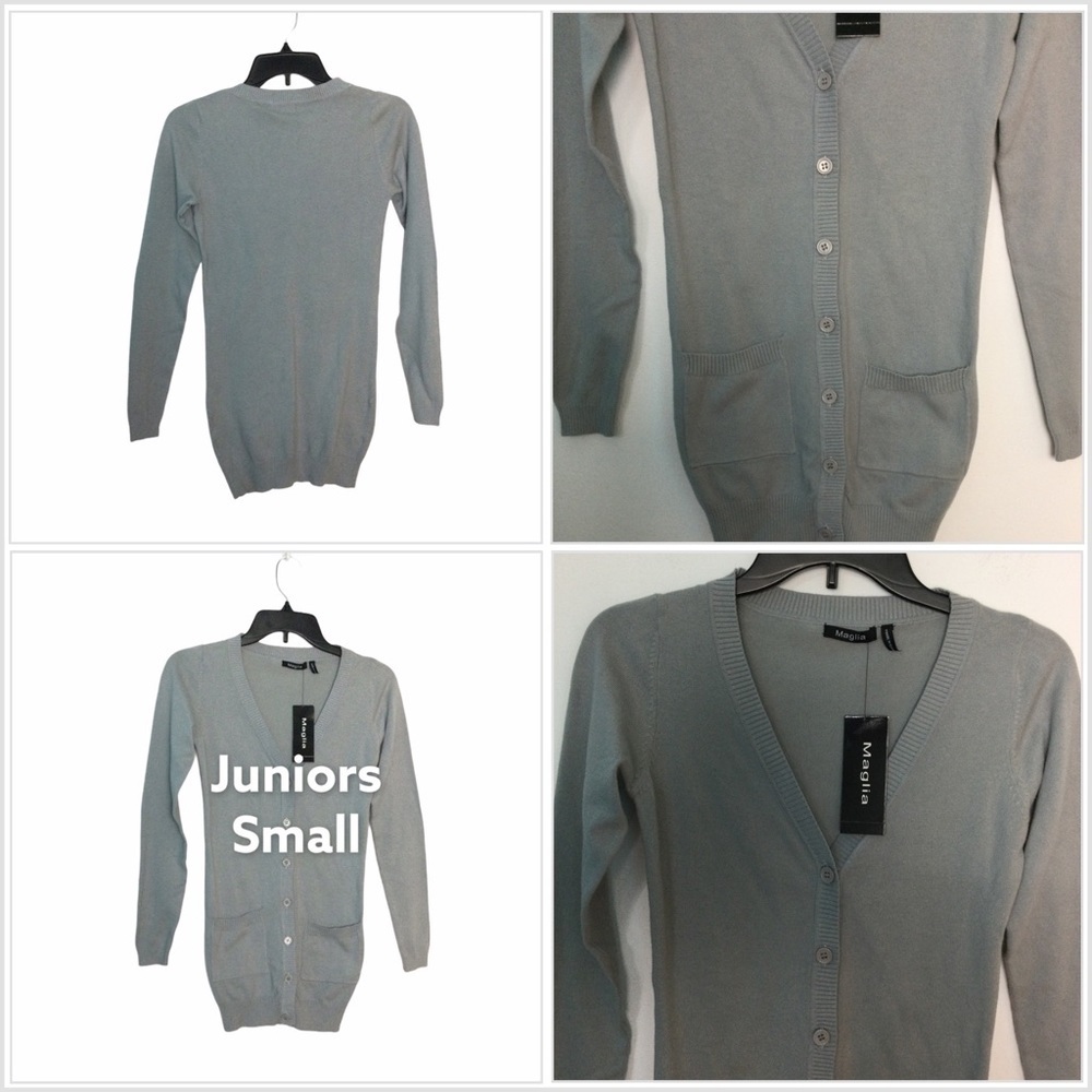 🆕 Juniors S Small 3 - 5 Sweater Cardigan Gray Grey 2 Pockets Button Front NWT